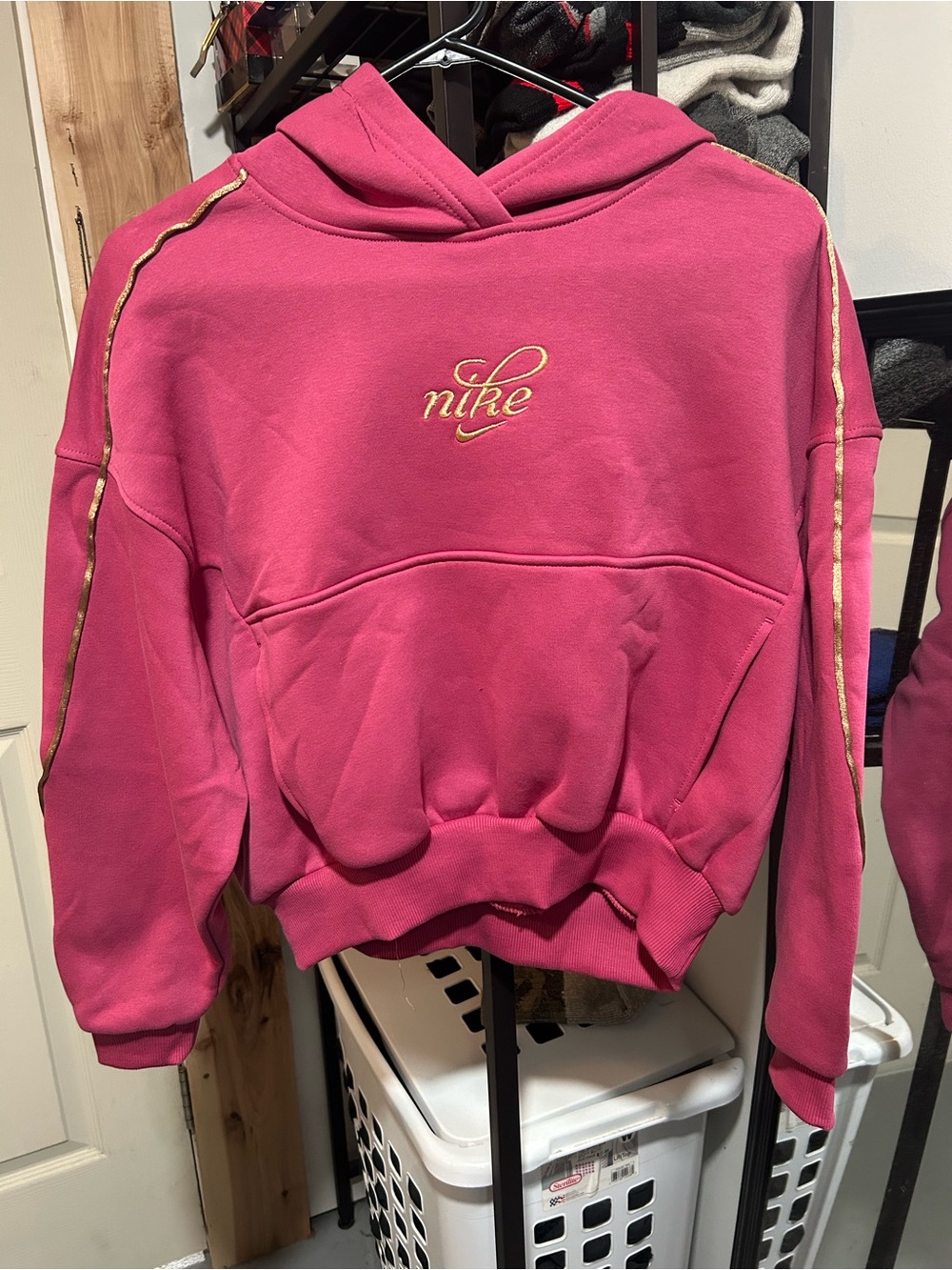 Nike Women's Hot Pink Hoodie with Gold Accents